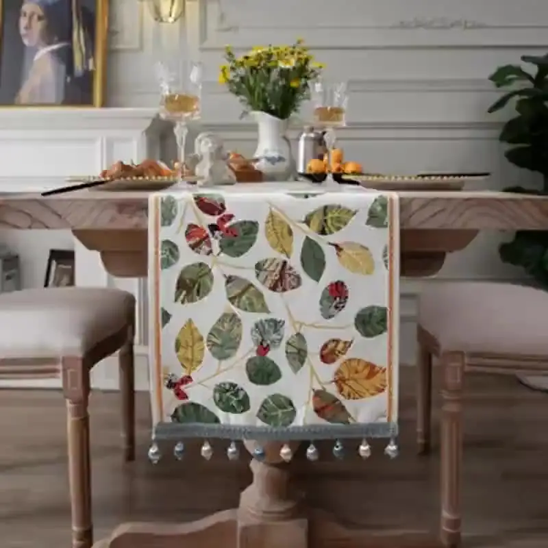 مفرش طاولة بتصميم أمريكي من الجاكارد, مفرش طاولة بخرز مزود بشرابة لتزيين الطعام المنزلي