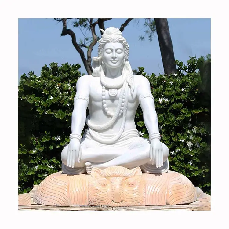 屋外の庭の装飾等身大白い大理石の主シヴァが虎の像に座って販売