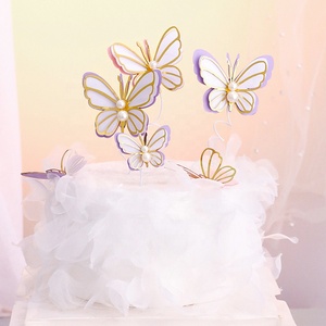 <strong>3</strong> <strong>Pcs</strong>/Pack Pearl Butterfly Paper <strong>Cake</strong> Topper Cupcake Decoration <strong>Set</strong> for Wedding Birthday Party <strong>Cake</strong> Toppers