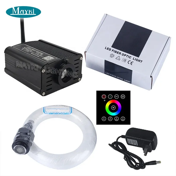 Kit de iluminação para parede, interruptor de toque, controle de estrela, fibra óptica, kit com 16w rgbw, aplicativo para casa, hotel, sauna, luz de cabo de fibra ótica