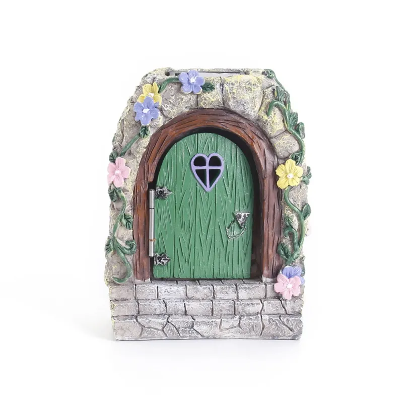 2024 Hot Sale Solar Fairy Garden Door House Resin Ornaments Fairy Garden Miniatures Home Decoration Crafts