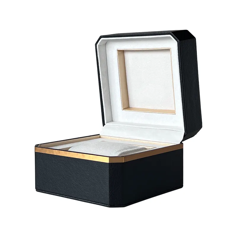 Caixa de embalagem personalizada de relógio de couro pu, caixa de embalagem feita de couro