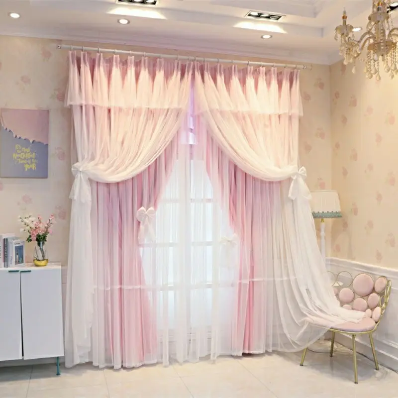 Gancho de cortina de encaje de princesa, doble poliéster, estilo coreano, Bac, rosa, negro, venta al por mayor