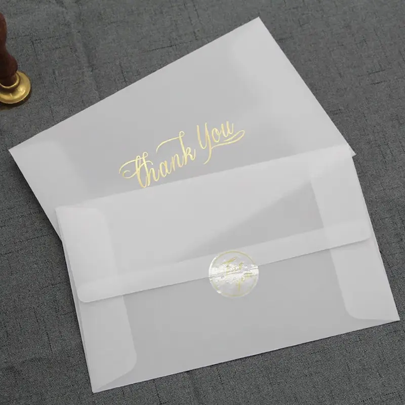 Envelope translúcido transparente reciclável com logotipo de marca personalizado por atacado para cartão de agradecimento e embalagem de cartas