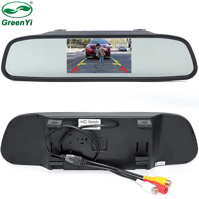 GreenYi HD 800*480 5" TFT LCD Car Parking Rear View Mirror Monitor 2 Video Input Connect Rear/ Front Camera