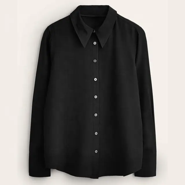 Camisa negra con botones para mujer, blusas clásicas de manga larga con cuello, blusa de oficina de trabajo