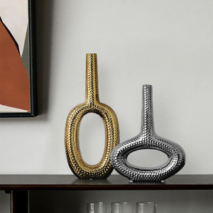 2022 ארוך צוואר לוקסוס קרמיקה זהב אגרטל Jarrones דה Decoracion Para Sala