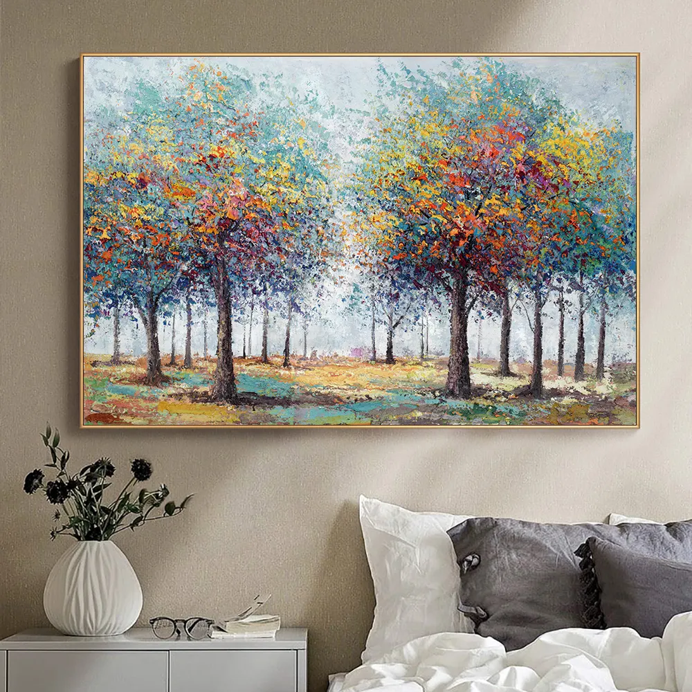 Abstract Colorful Tree Painting Prints And Posters On Canvas Modern Landscape Wall Art Picture