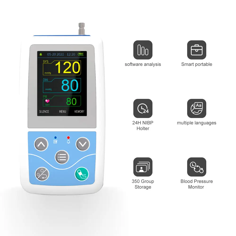 Monitor de presión arterial ambulatorio de 24 horas, manguito de brazo tipo NIBP holter con Software para PC, pediático/neonato/adu