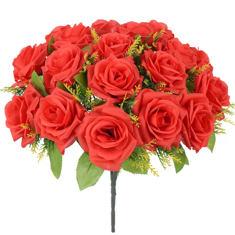 Ramo de rosas artificiales para ventana, centro de mesa de boda, 18 cabezas, rojo, blanco y azul, venta al por mayor