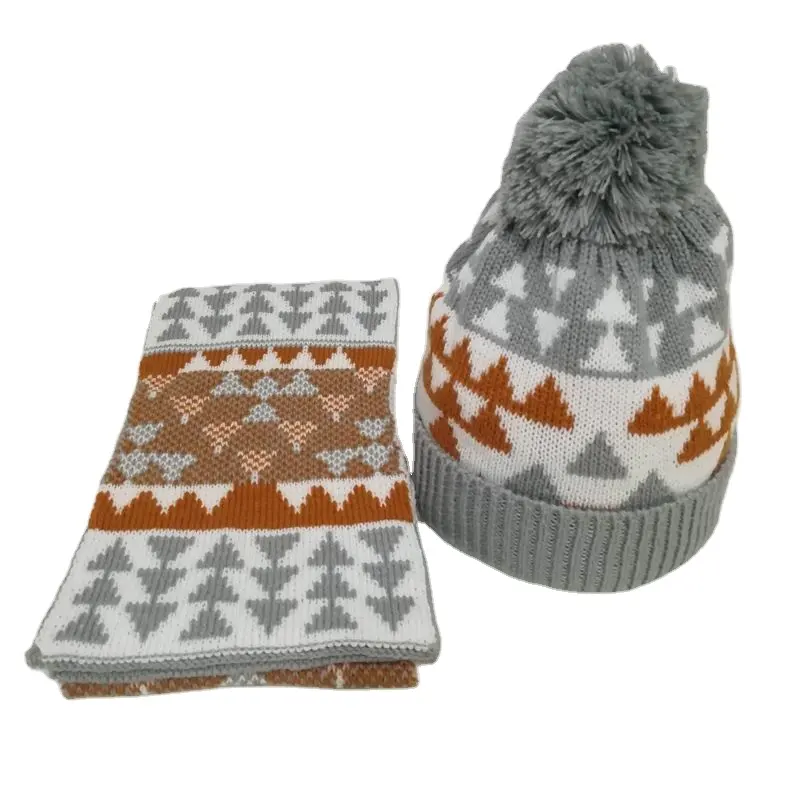 Ensemble de gants jacquard funky warmer pour enfants tout-petits en tricot torsadé pour enfants avec écharpe et chapeau Pom pour l'hiver pour filles et garçons