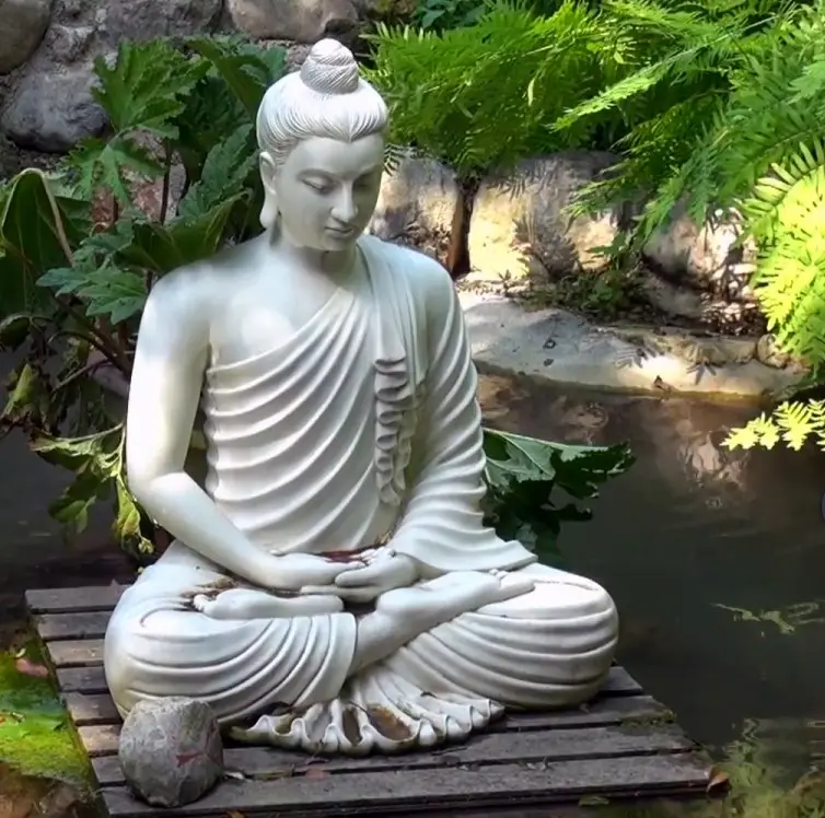 庭の石の彫刻屋外彫刻仏像等身大瞑想白い大理石座っている仏像販売
