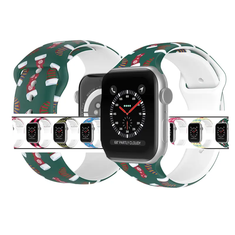 Coolyep - Pulseira de silicone para relógio esportivo fashion, pulseira de borracha para Apple Watch, relógio de Natal com fecho de silicone