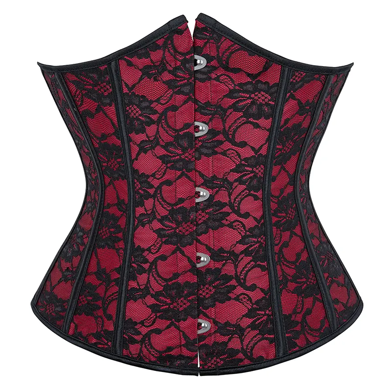 Mulheres Cetim Underbust plástico Busk Desossado Lace Up Gothic Bustier Top Burlesque Cincher corset