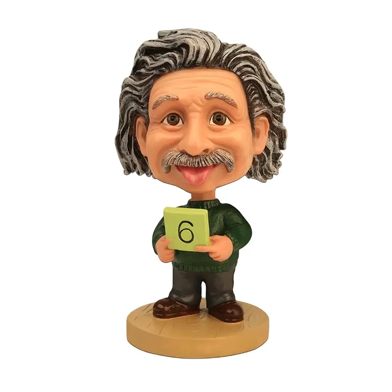 Polyresin Einstein Bobblehead Kustom untuk Koleksi Hadiah Hadiah Hadiah Patung Einstein Kepala Besar Kepala Bergoyang Memegang Kartu dengan 6