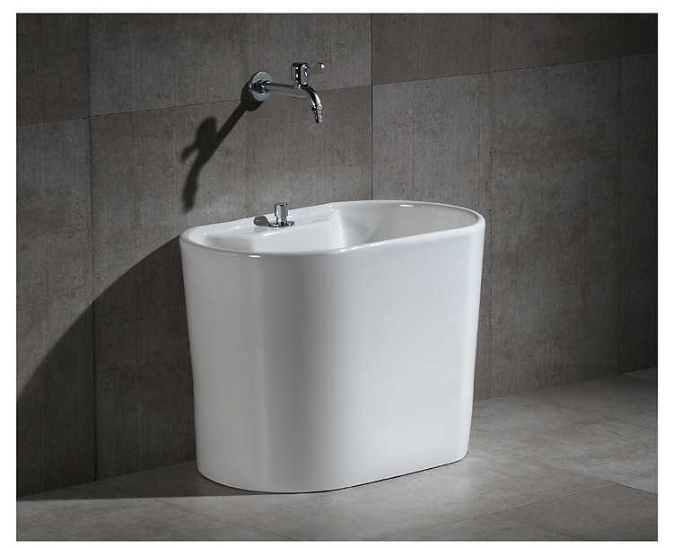 Large Ceramic Balcony Mop Pool Home Bathroom Table Control Oval Mop Pool Anti-Blocking Water Mop Sink