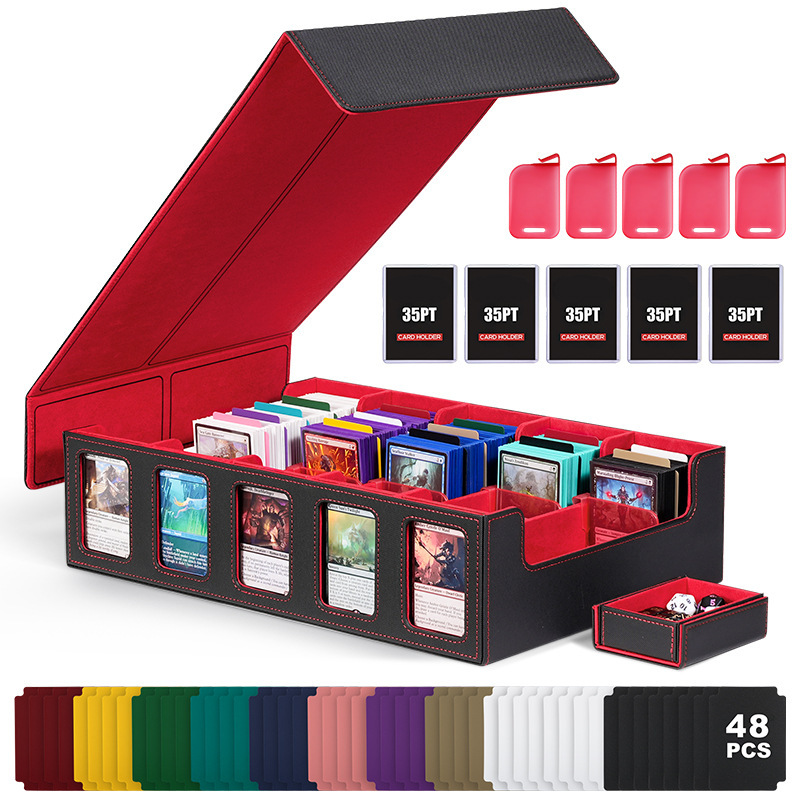 Cinco filas de tarjetas de color negro y rojo - 48 tarjetas - 5 juegos de tarjetas - 5 portatarjetas.