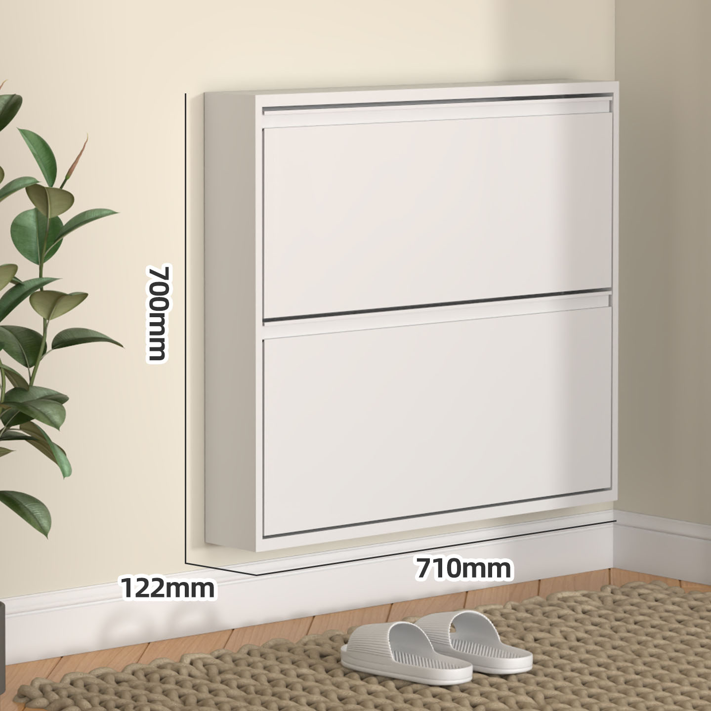 Armoire à deux seaux large 710, 12 cm, blanche et muette