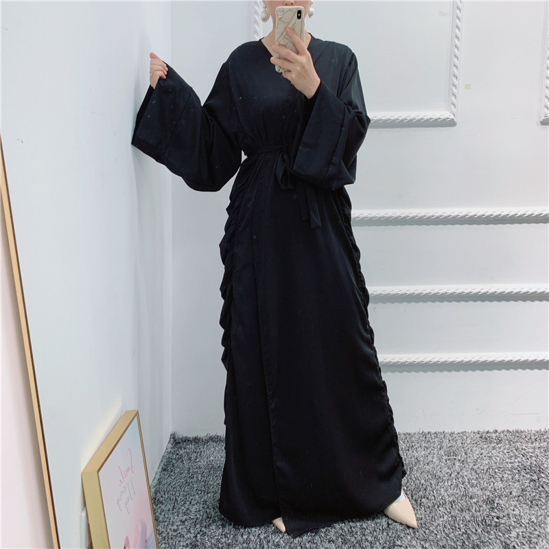 2021 New Arrival Elegant Islamic Front Open Abaya Muslim Contrast color open abaya with stitch layers Ethnic clothing wholesale