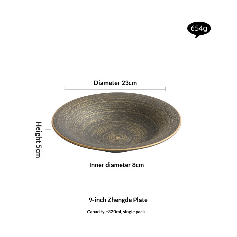 9inch hand-painted black gold sandstone plate