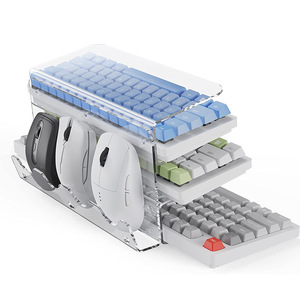 Space Saving Transparent 3-Layer Desktop <strong>Mouse</strong> Bevel Storage Rack Tray Acrylic <strong>Computer</strong> <strong>Keyboard</strong> Stand With <strong>Controller</strong> Holder - Product Image 2