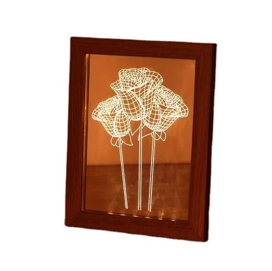 Wholesale Color Wooden Heart-shaped LED picture frame Light for Family display decoration frame