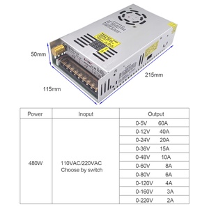 480Wスイッチング電源調整可能電圧0-12V電流制限A、LEDデジタルディスプレイDC出力0-12V 40A HJS-480-0-12 - Product Image 5
