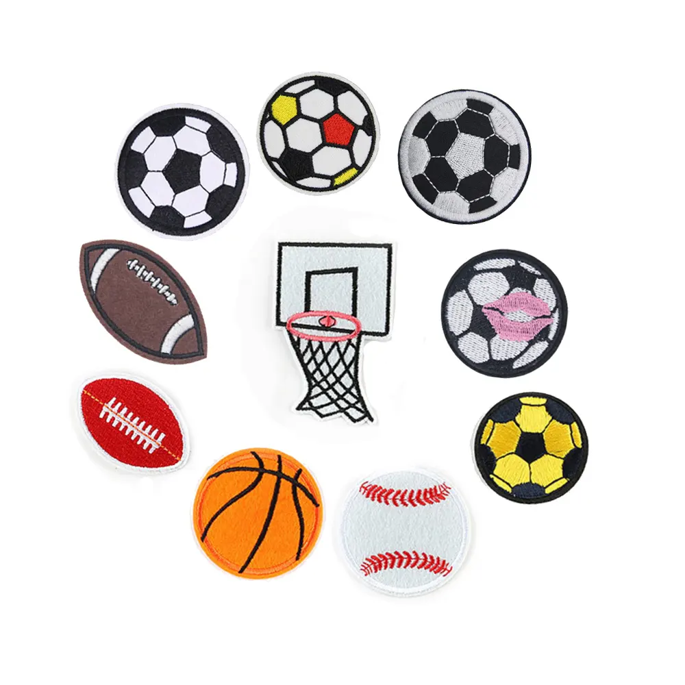 Yiwu wintop venta al por mayor baloncesto fútbol diseño hierro en bordado juego jugar deportes pelota parches