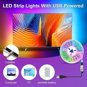 5V USB RGB发光二极管条形灯SMD5050 3M 5m带遥控器RGB条汽车电视电脑背光家庭派对装饰 - Product Image 4