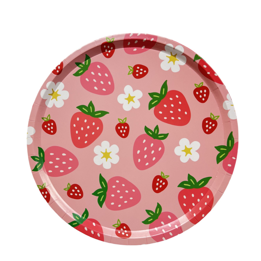 8pcs 9-inch shallow edge strawberry paper plate
