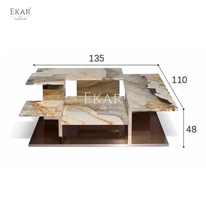 Modern düzensiz mermer merkezi masa çağdaş ev oturma odası yemek veya spor kullanımı için benzersiz çelik ve taş tasarım - Product Image 5