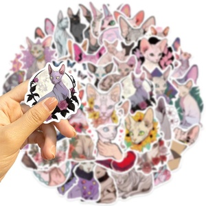 50pcs Paket Stiker Hewan Tahan Air PVC Kucing Sphynx untuk Anak-anak Laptop Koper Notebook Botol Gelas Sepeda Dekorasi - Product Image 2