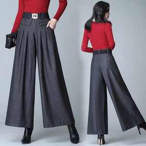 冬季保暖羊毛女裤女高腰打褶宽腿裤女长裤女加大码 - Product Image 6