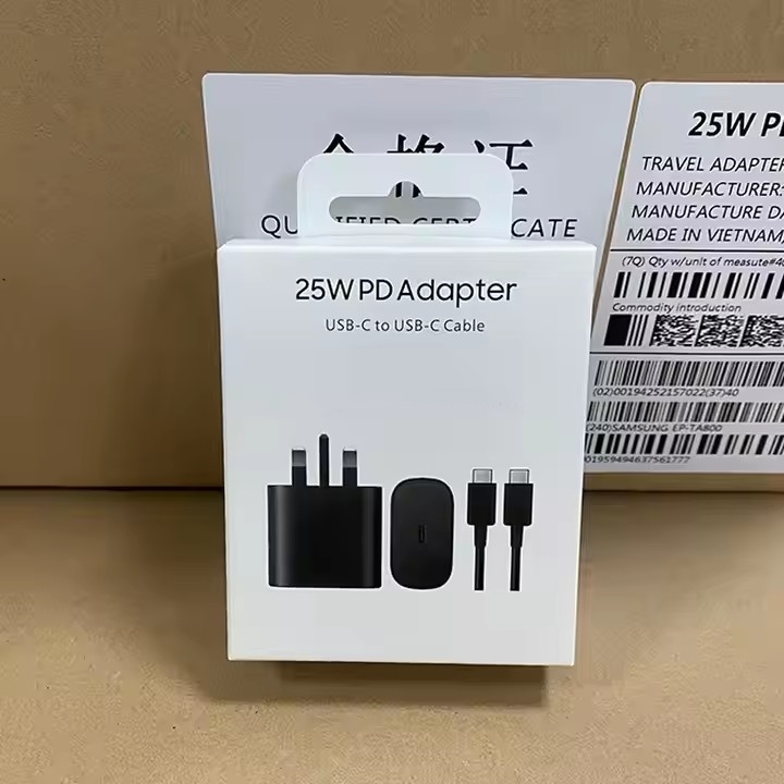 UK Plug Noir 25W chargeur + Câble + Boîtier