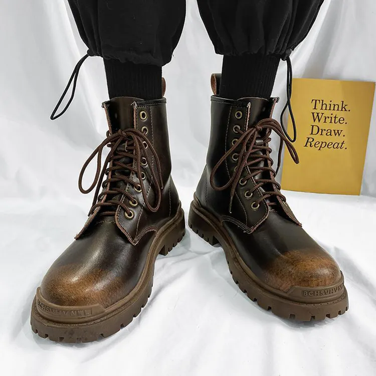 Laixlai-bottes de Sport pour hommes, chaussures d'hiver décontractées à lacets, tendance en caoutchouc, bottes de Cowboy, hauteur de la cheville