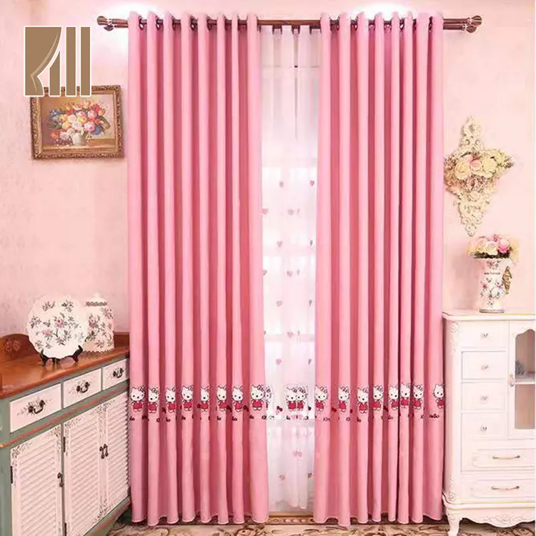 Cortinas rosas de estilo de dibujos animados para dormitorio de niños, 100% poliéster, gran oferta