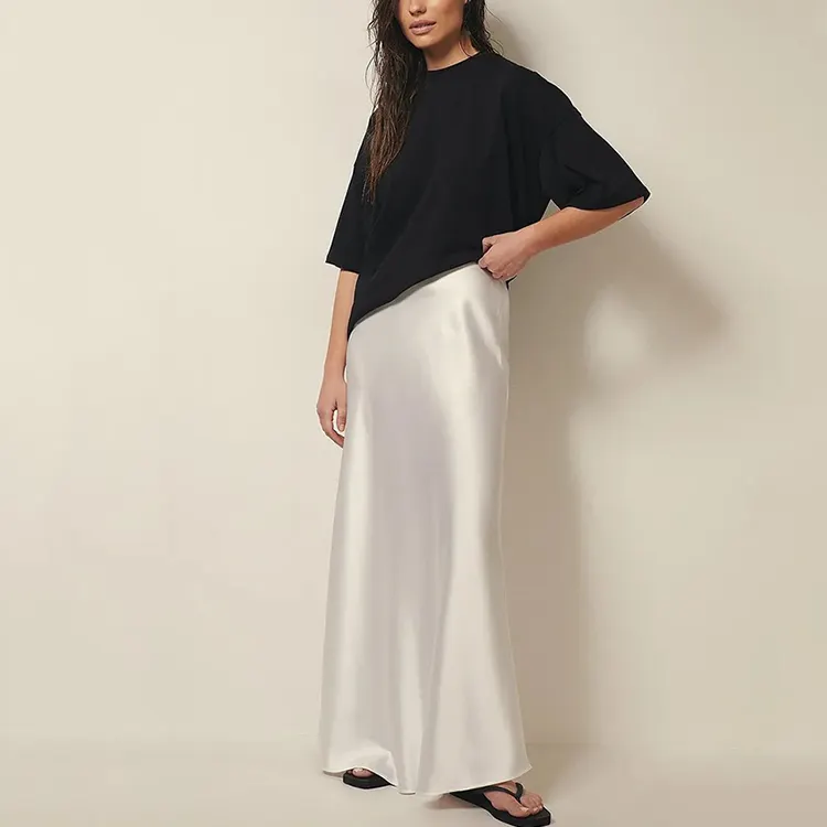 Wholesale Custom Casual Flowy Long Satin Straight Skirts