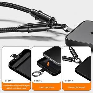 สายคล้องโทรศัพท์ไนลอนถัก60W ยาว1.6ม. พร้อม USB C สายชาร์จเร็ว2 in 1ปรับได้สายคล้องโทรศัพท์ Crossbody ลวดโซ่ - Product Image 4