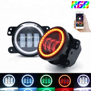 DOT Black 7 Inch Round <strong>LED</strong> Headlight and Fog Light <strong>Kit</strong> With RGB Halo Rings by APP Control H4 to <strong>H13</strong> Plug for Jeep Wrangler - Product Image 4