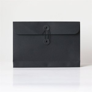 A5 und A4 Custom Fancy Design Schwarz Braun Weiß Kraft papier Knopf verschluss Umschlag mit Schnur - Product Image 1