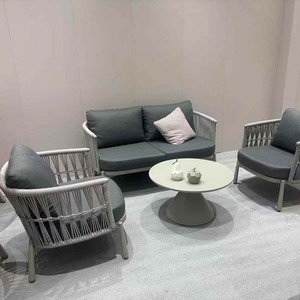 Modern su geçirmez açık yemek sandalyesi Set hızlı kuru kumaş halat ile tik ahşap kapı kanepe <span class=keywords><strong>Villa</strong></span> veranda ve otel parkı kullanımı için