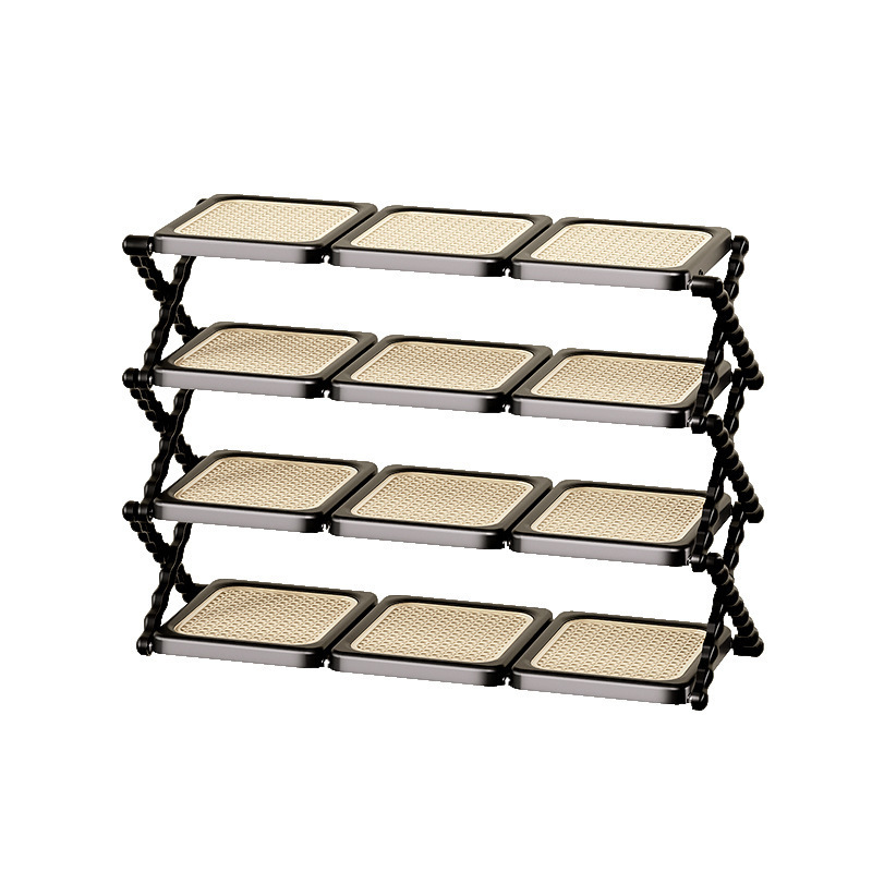 4-layer rattan folding shoe rack