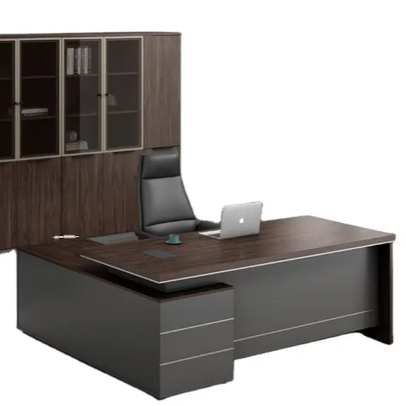 High-end ofis mobilyaları Mfc kurulu yönetici patron masası l-şekilli fabrika tasarım ucuz masa