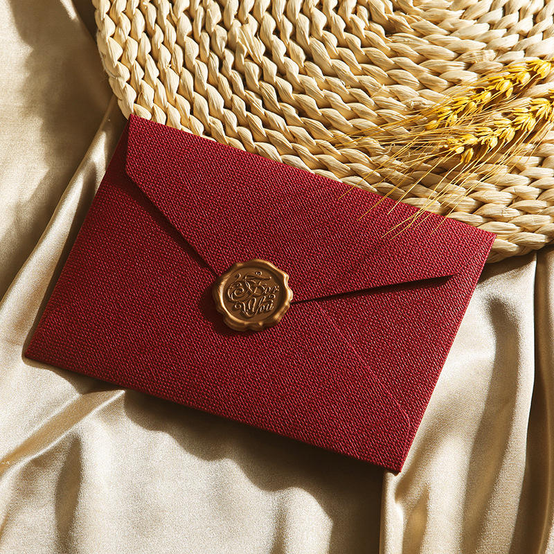 1 enveloppe en lin rouge bordeaux + 1 sceau de cire