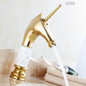 Phong Cách Châu Âu Mạ Vàng Chìm Đầu Cổ Đơn Lỗ Đồng Đồng Lạnh Và Ấm Kỳ Lân Vòi Phòng Tắm - Product Image 6