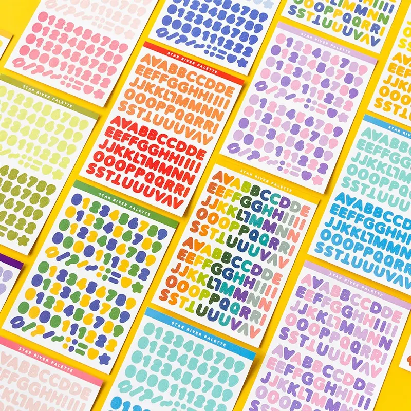 Funlife — autocollant d'alphabet avec chiffres colorés, étiquette Scrapbook, pour cartes d'anniversaire, loisirs créatifs, bon marché, 6 feuilles, DIY bricolage