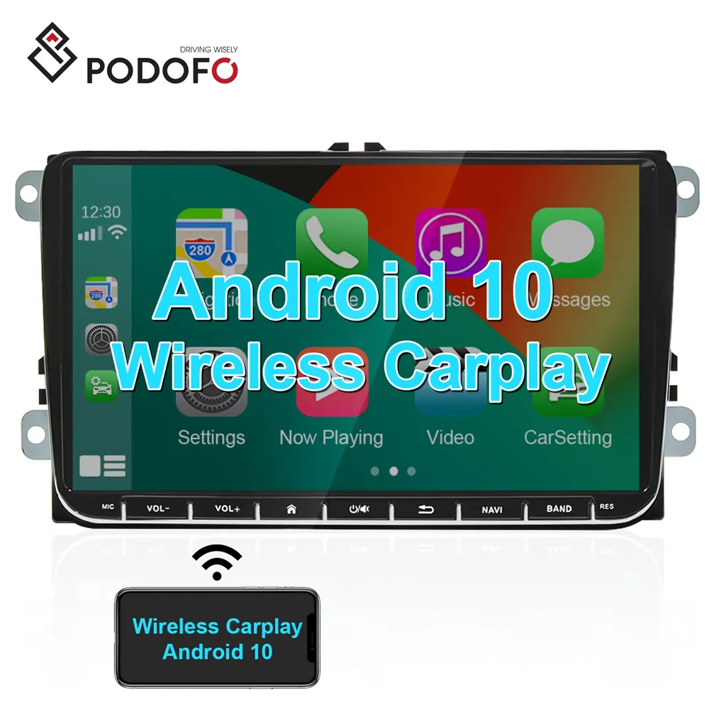 Podofo-راديو السيارة, راديو السيارة 9 "أندرويد 10.0 راديو السيارة Carplay راديو ستيريو راديو تلقائي مع CANBUS Wifi GPS FM RDS لشركة فولكس فاجن/مقعد/سكودا/باسات/جولف
