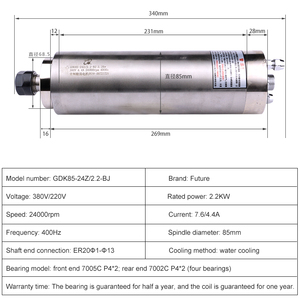 雕刻机2.2kw水冷主轴GDK85-24Z/2.2-<span class=keywords><strong>BJ</strong></span>金属雕刻钻孔恒转矩主轴