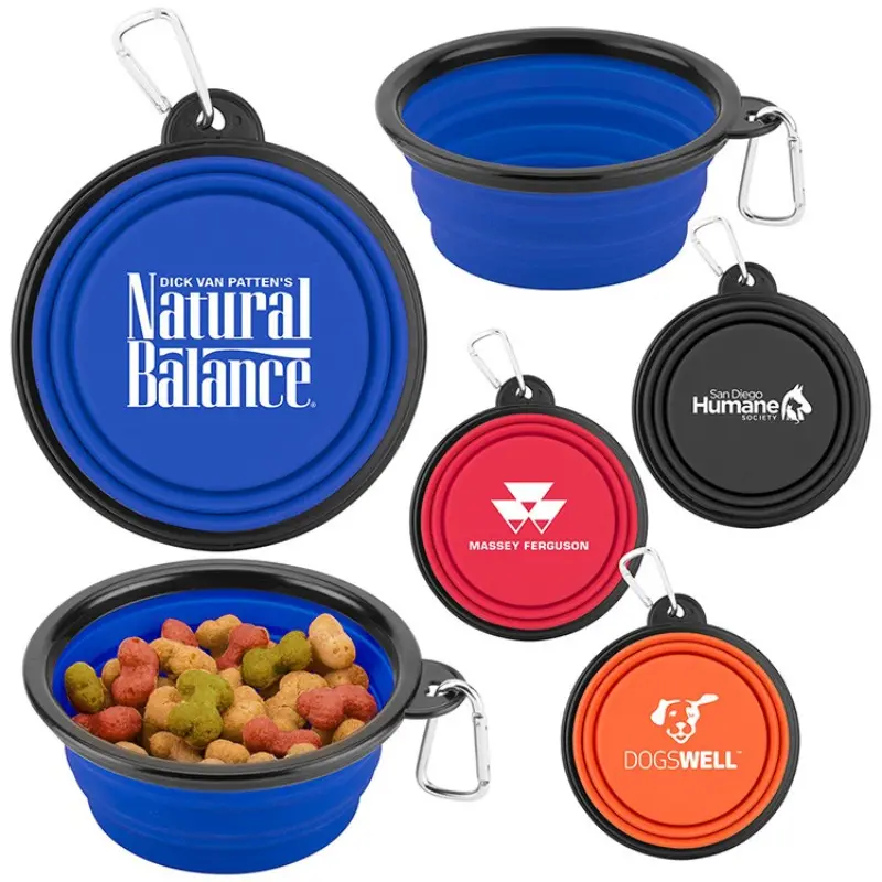 Custom Logo Portable Foldable Silicone Pet Cat Food Water Bowls Collapsible Travel Dog Bowl