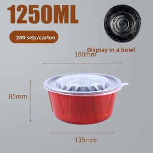 Bacia redonda plástica descartável vermelha e branca do Fast Food dos PP com tampa para o empacotamento Takeaway do macarrão da sopa - Product Image 3